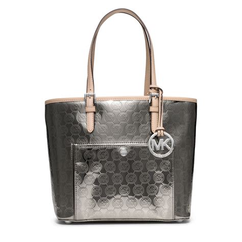 michael kors silver metallic tote|Michael Kors shopper tote.